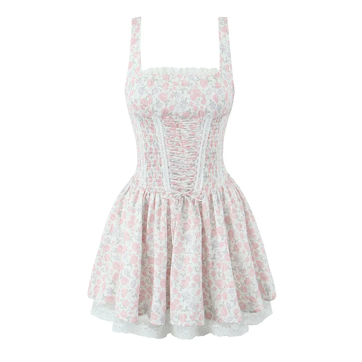 TAVIMART Summer Women's Dresses Bandage Waist Shaper Elastic Tie Princess Dress Sleeveless Lapel Short Beach Holiday Dress