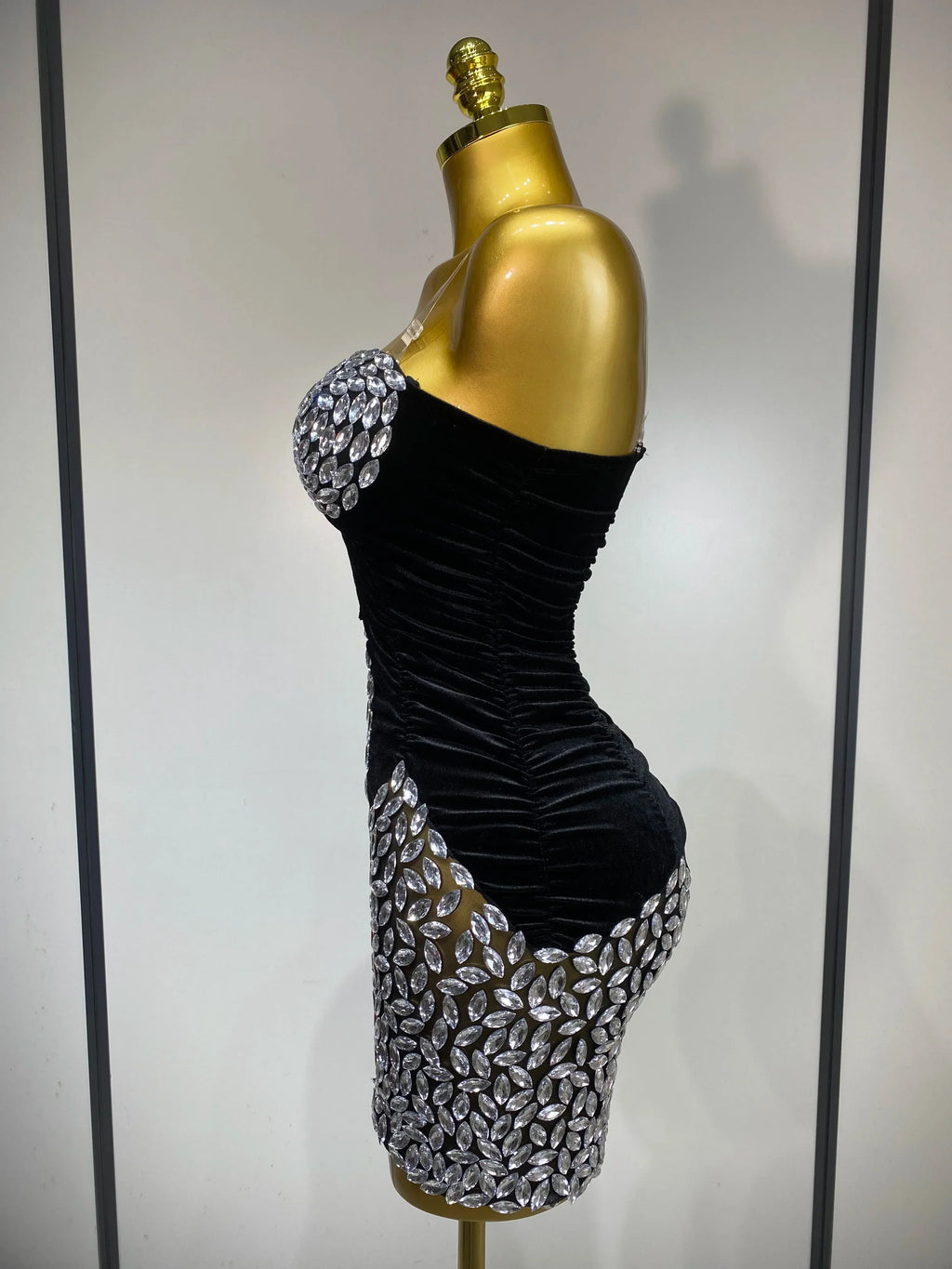 Women Sexy Bodycon Mini Dress Nightclub Elegant Evening Party Birthday Dress  Celebrity Singer Shining Diamond Stage Costume