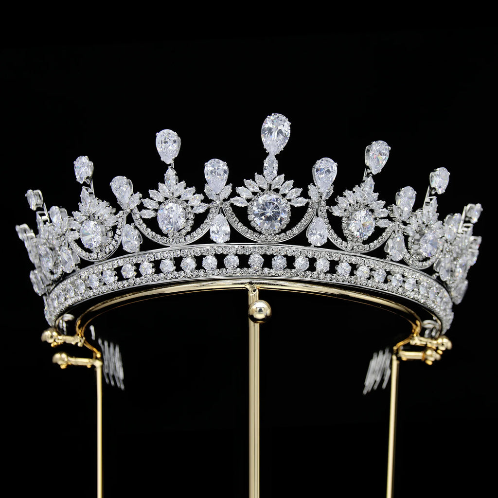 CZ Green Zirconia Tiaras and Crowns AAA Zircon Diadem For Brides Women Pageant Prom Wedding Accessories Bridal Hair Jewelry clear