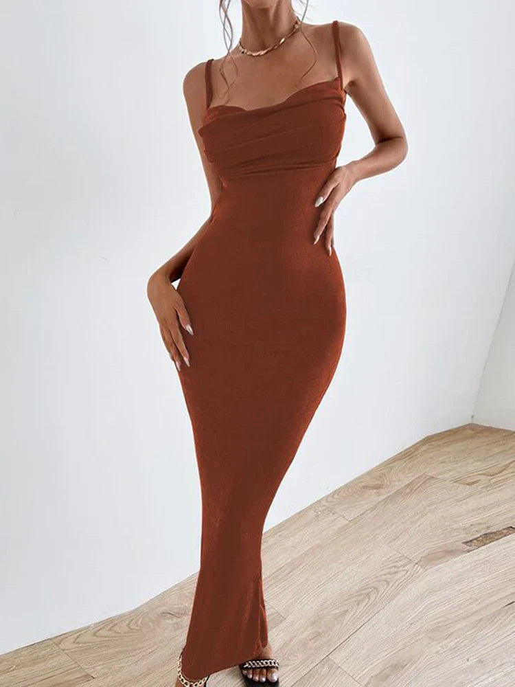 Square Neck Pleated Maxi Dress