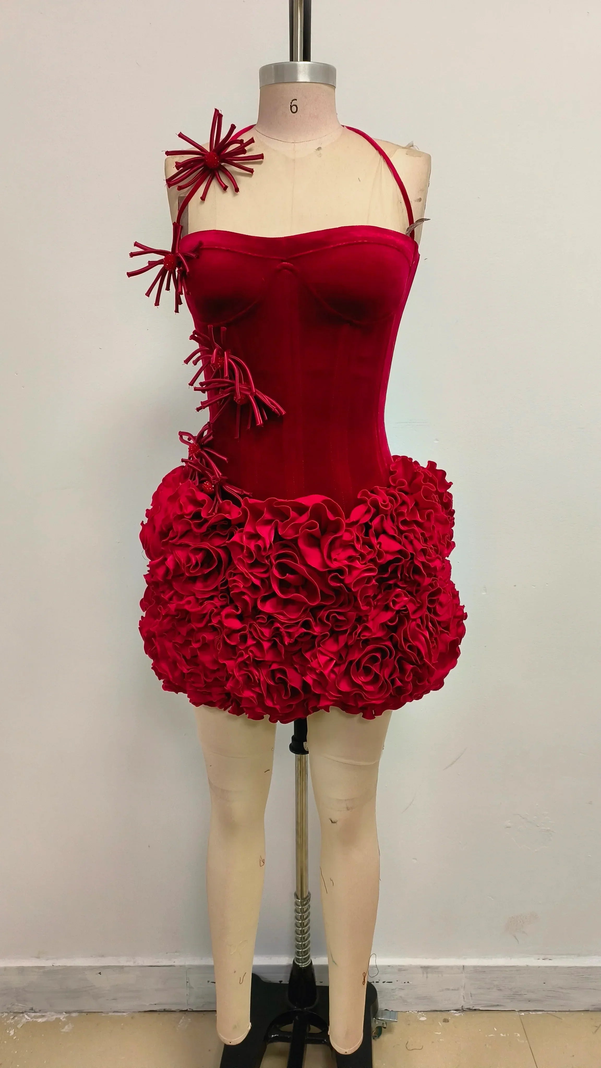 Black Red Color Women Sexy Strapless Laced-up Tops Florlas Bodycon Mini Skirt Set Celebrate Birthday Party Cocktail Dress