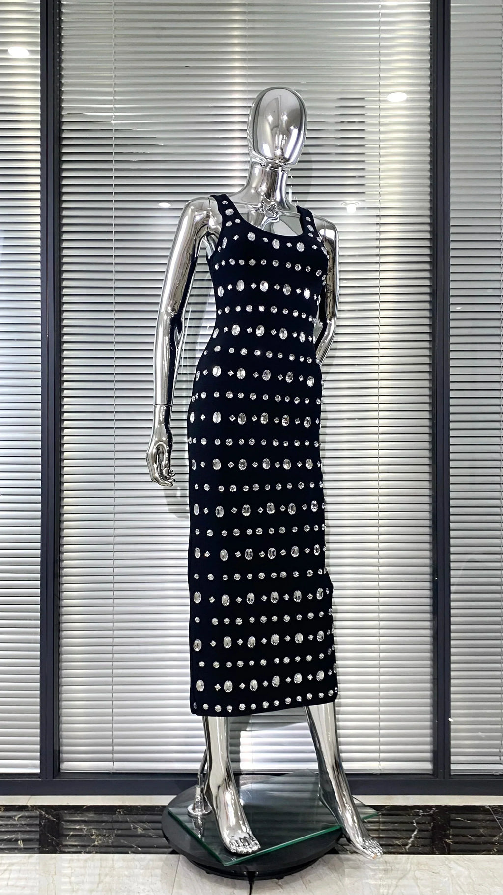 Sparkling Diamonds Sleeveless Package Black Bandage Ankle Length Dress Woman evening Party Dress Celebrity Birthday Party Outfit