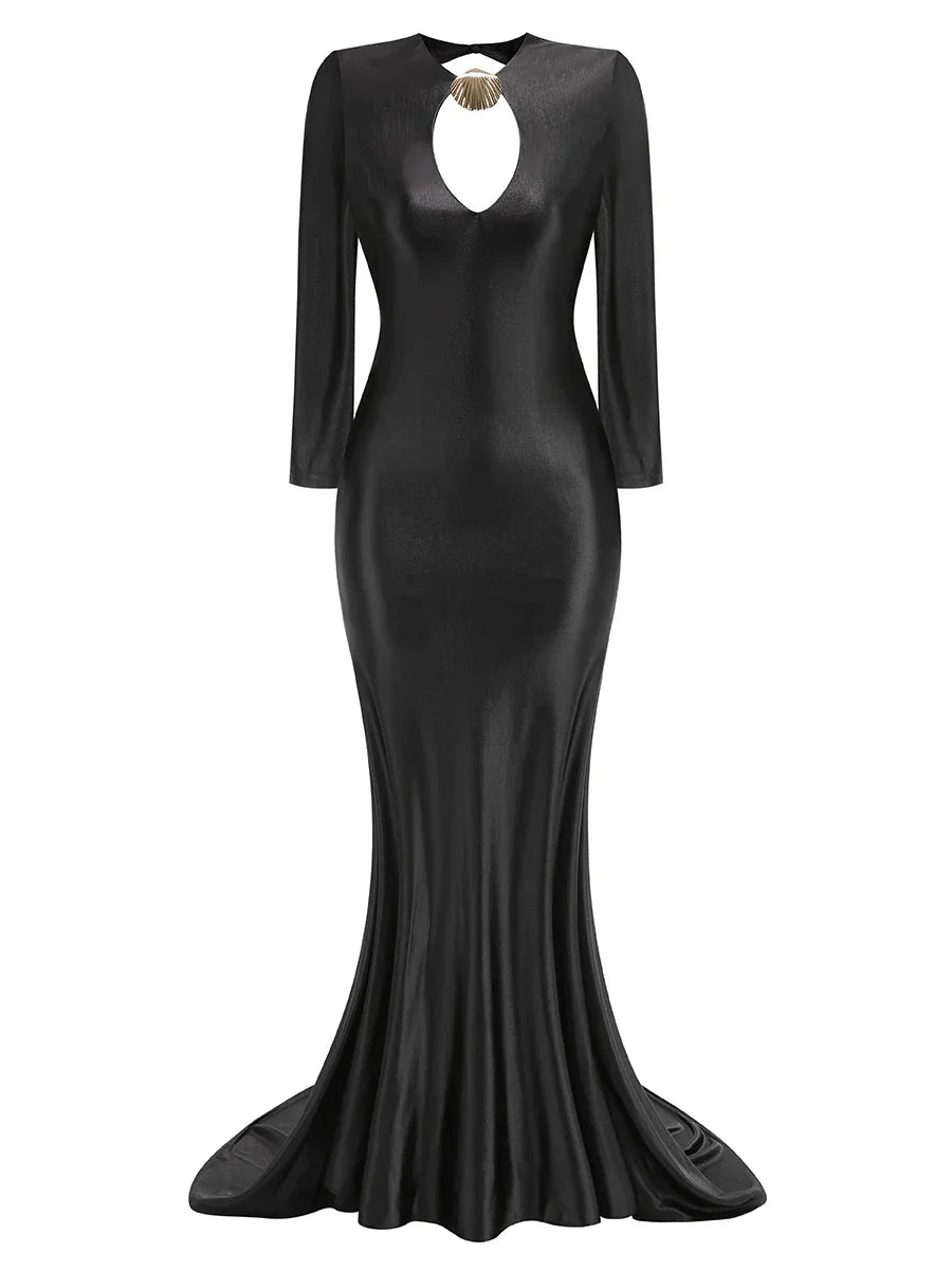 Women Long Sleeve Sexy Keyholes Bodycon Floor-length Dress Elegant Evening Party Prom Runway Fashion Dress