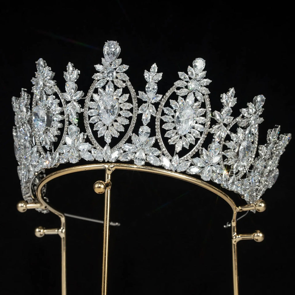 Bridal Hair Jewelry Red Zirconia Tiaras Crowns Zircon Headband Diadem Brides Women Pageant Prom Headpiece Wedding Accessories