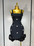 Women Sexy Sleeveless Square Collar Crystal Bodycon Mini Bandage Dress Celebrate Evening Party Elegant Luxury Birthday Dress black