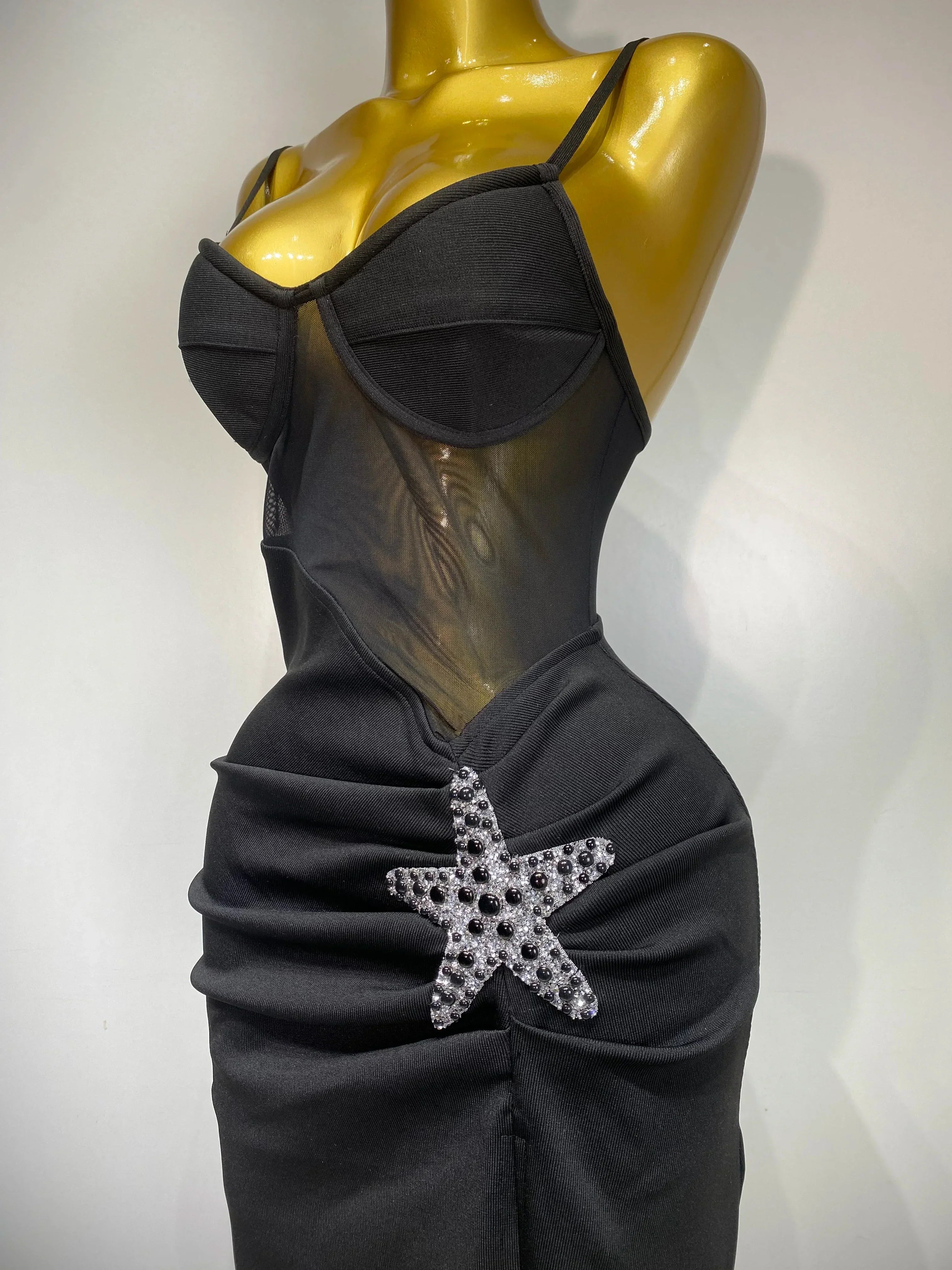 Sexy Long Dress Starfish Decoration Bandage Dress Women  Elegant Style Fashion Evenig Party Luxury Birthday Prom Gowns