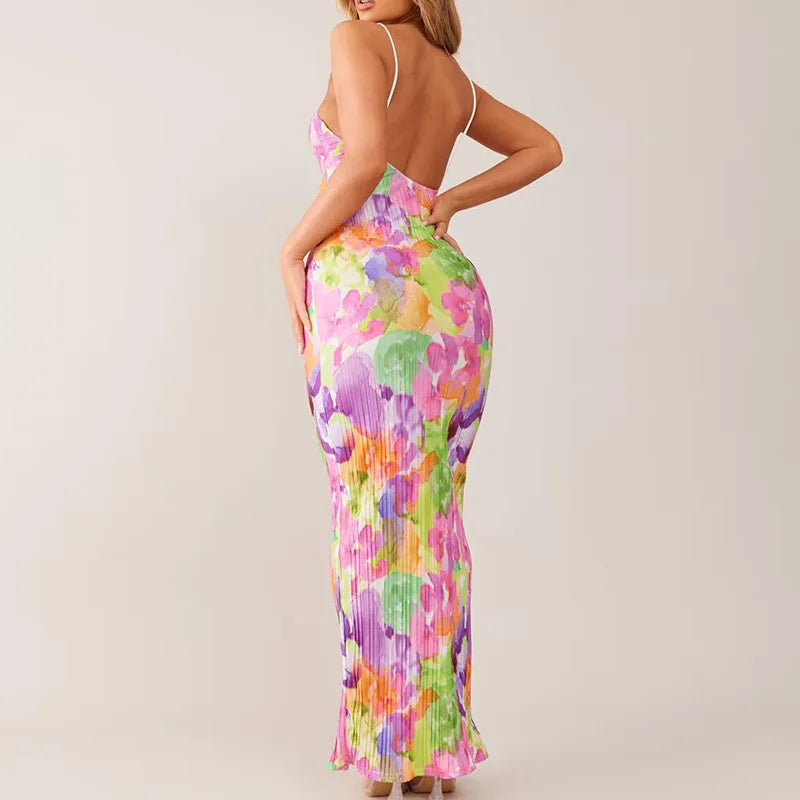 Vneck Spaghetti Strap Floral Dress