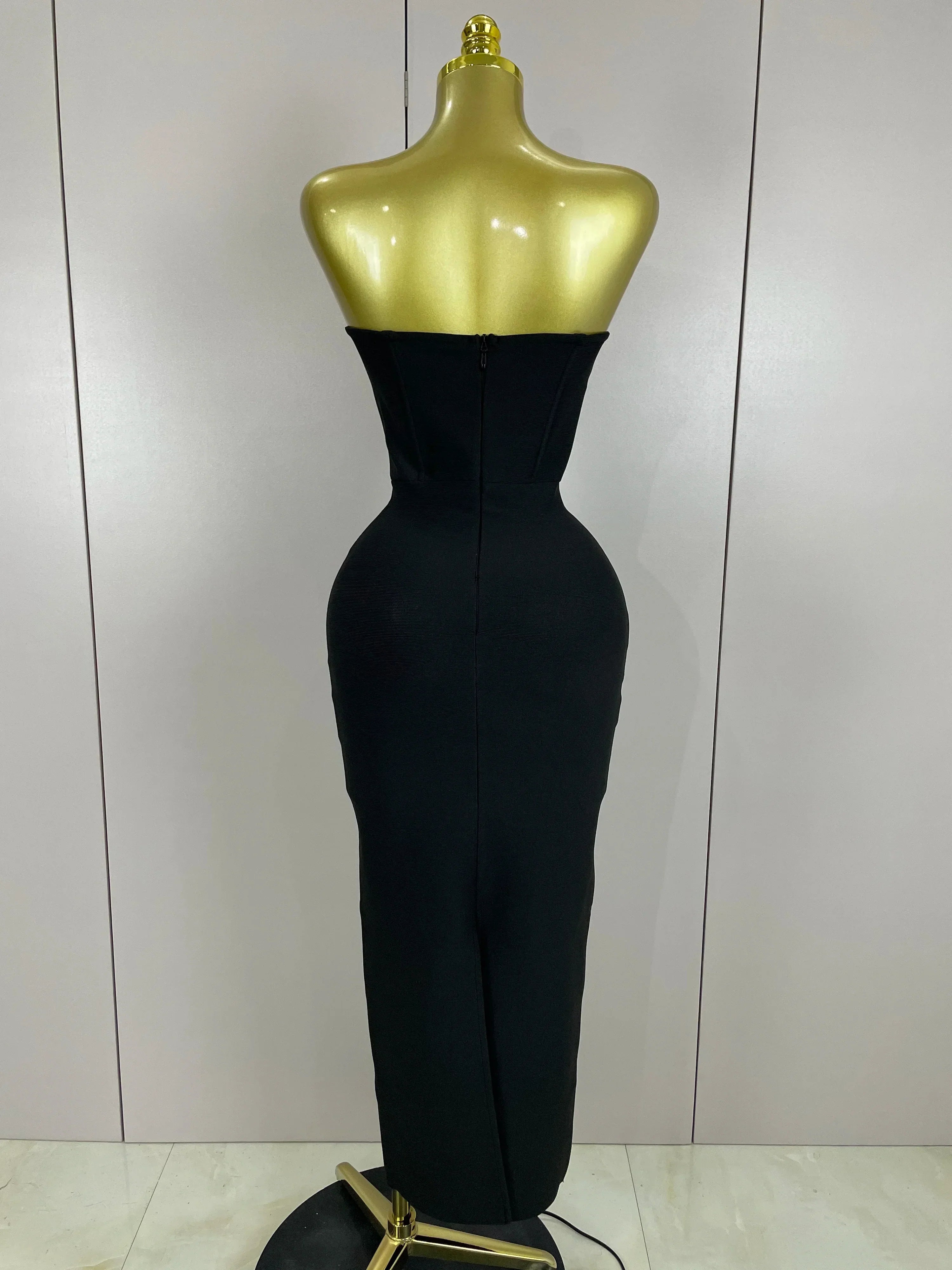 Women Sexy Strapless Sparkly Rhinestones Bodycon Bandage Long Dress Fashion Celebrate Evening Party Luxury Birthday Dresses