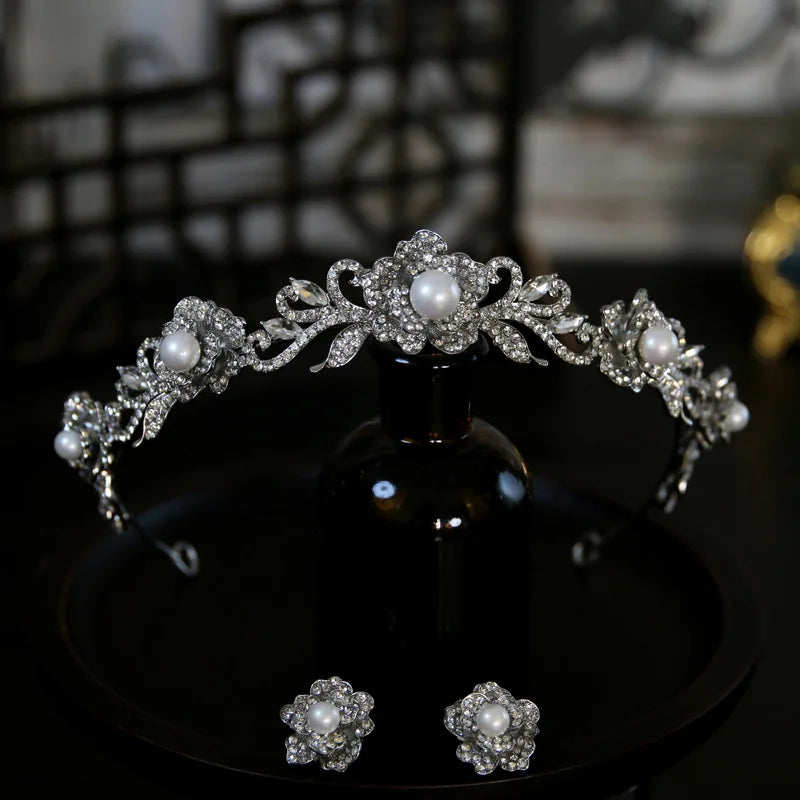 Crystal Tiaras And Crowns For Wedding Bride Headpiece Pearl Bridal Headbands Tiaras For Women Girl 15 Years Party Prom Headdress