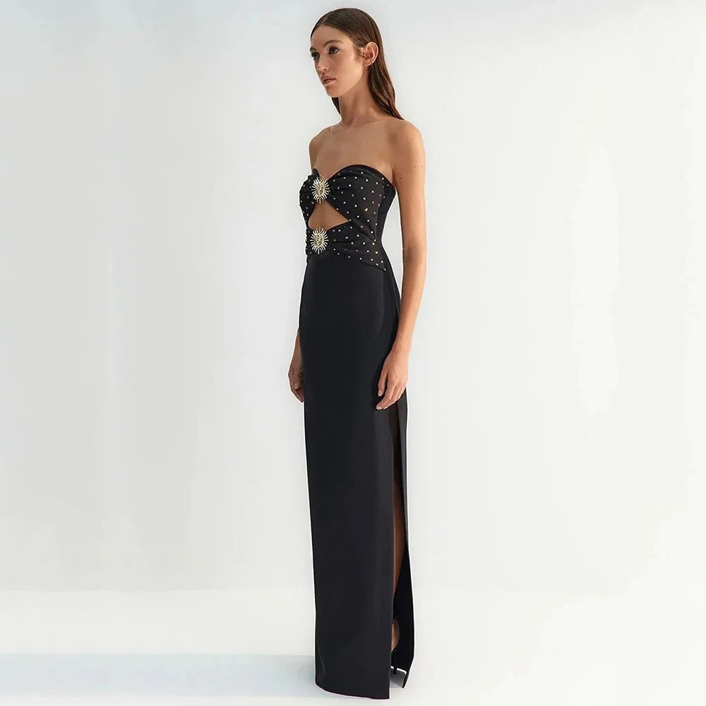 Black Pink Color Women Sexy Strapless Shinning Sequins Bodycon Bandage Long Dress Celebrate Fashion Birthday Party Outfit