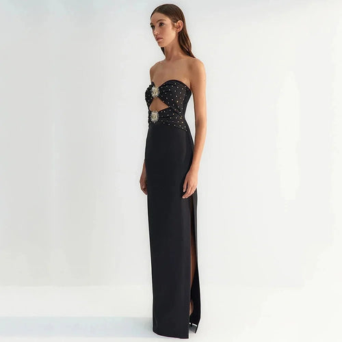Black Pink Color Women Sexy Strapless Shinning Sequins Bodycon Bandage Long Dress Celebrate Fashion Birthday Party Outfit