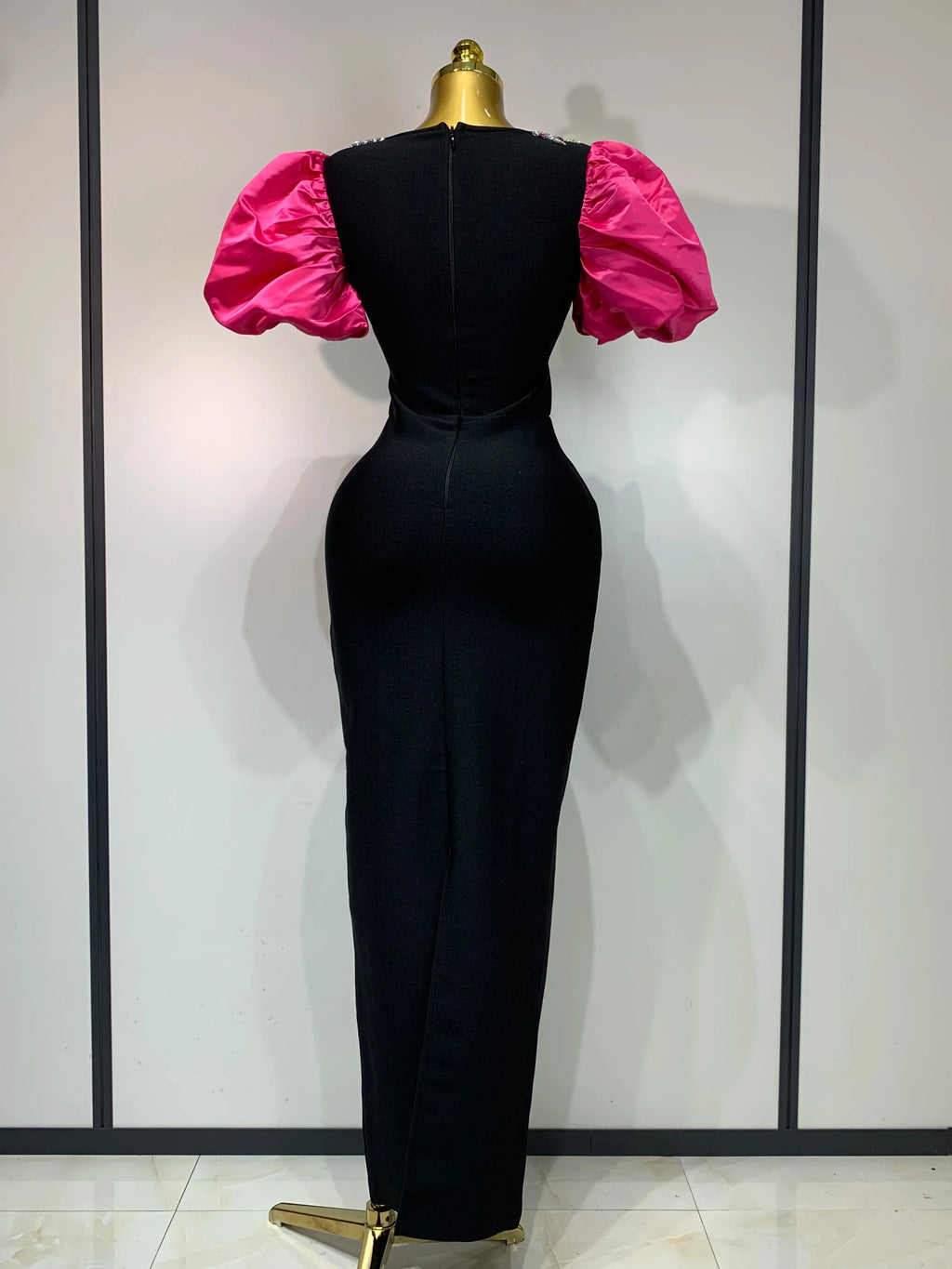 Women Sexy Puff Sleeve Square Collar Shinning Crystal Bodycon Long Bandage Dress Celebrate Evening Party Luxury Birthday Dress