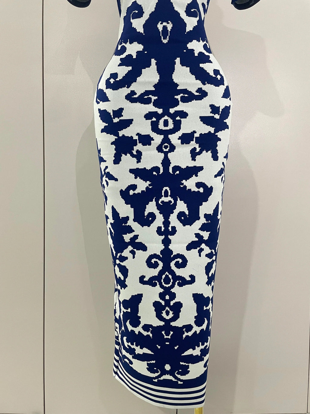 Sexy Short Sleeve Jacquard Blue Bandage Bodycon Long Dress Women Celebrity Elegant Evening Club Party Luxury Dresses