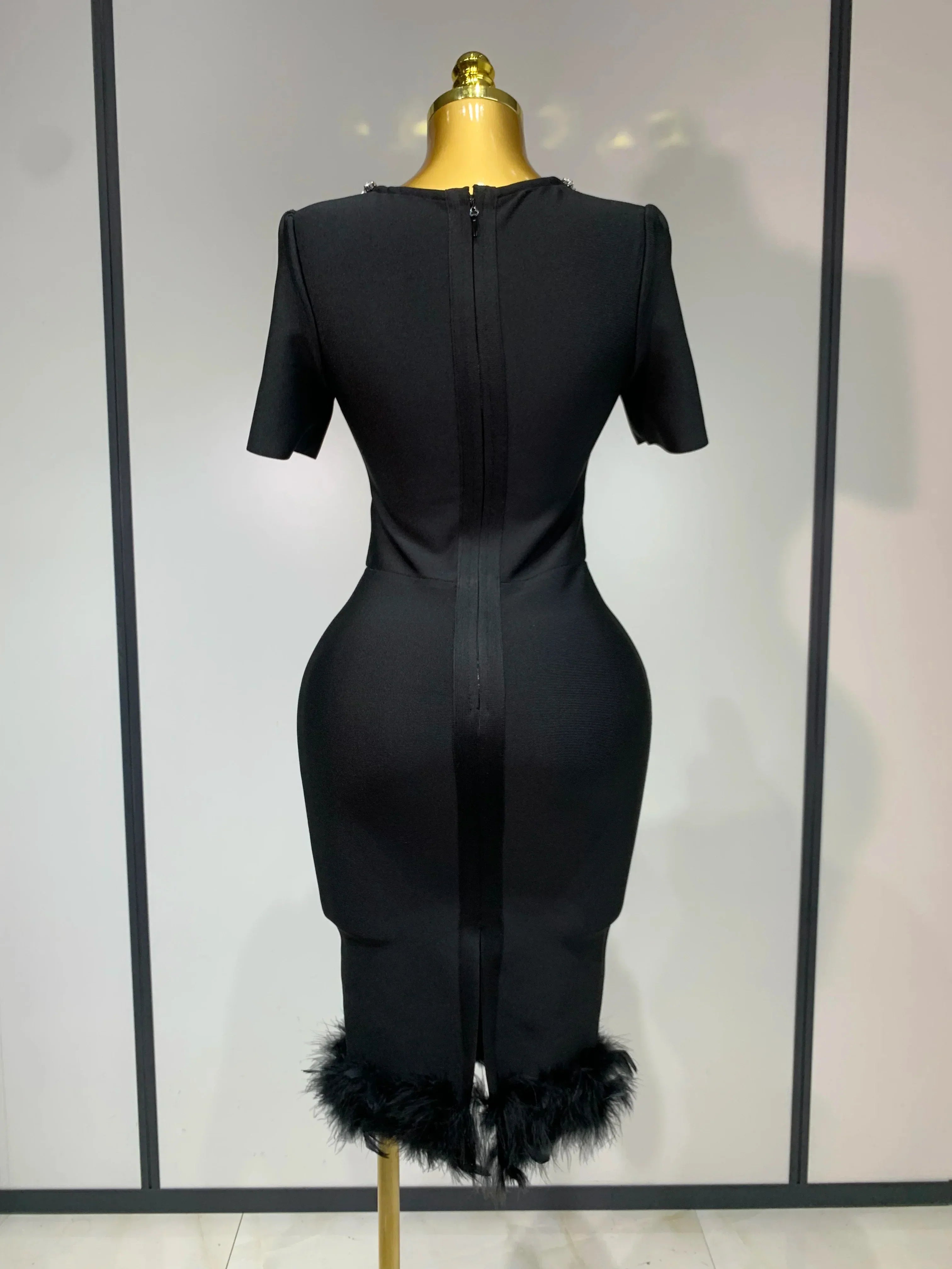 Women Sexy Luxury Rhinestone Short Sleeve Bodycon Dress  Party Evening Celebrate Birthday Black Bandage Club Prom Gown