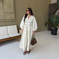 Hollow Lace Vneck Patchwork Maxi Midi Dress