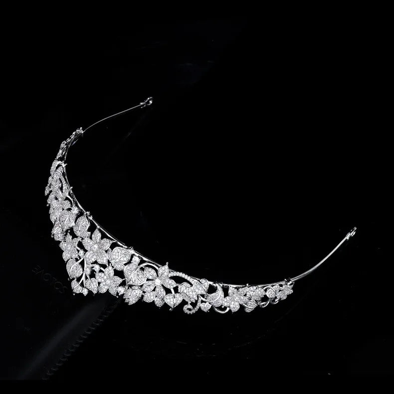 Flower Leaf Zircon Tiaras and Crowns Zirconia Headband For Brides Women Party Headpieces Bridal Hair Jewelry Wedding Accessories