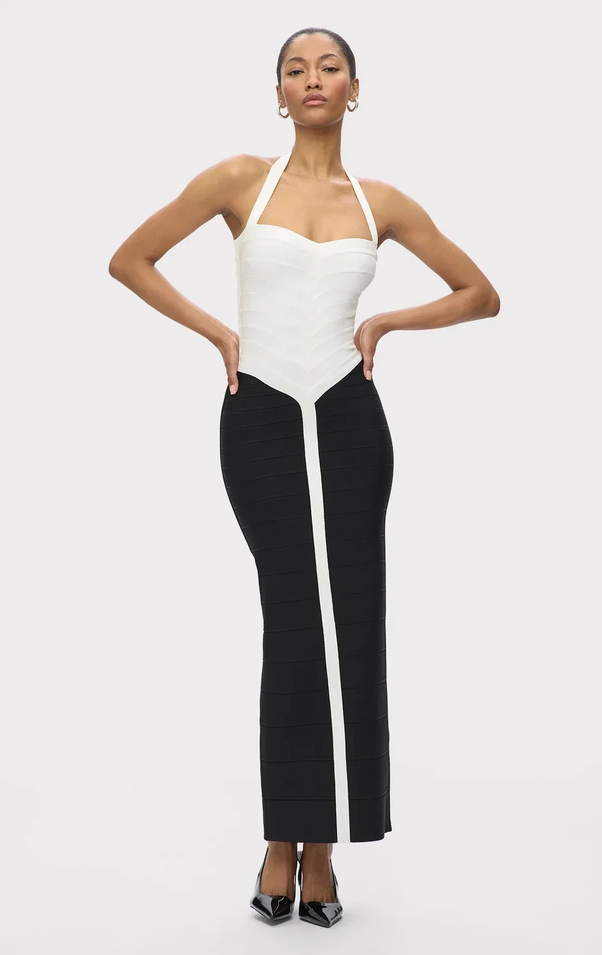 Women Sexy Halter Whiter Black Patchwork Bodycon Bandage Dress Celebrity Elegant Evening Party Club Luxury Birthday Dresses black