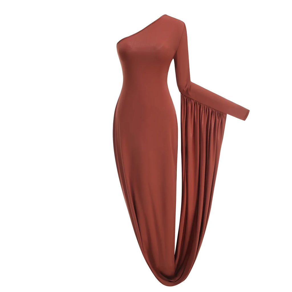 New Sexy Off-shoulder Long Skirt High-end Women's Slim Single-sleeved Dress Celebrate Evening Party Outfit Wholesale