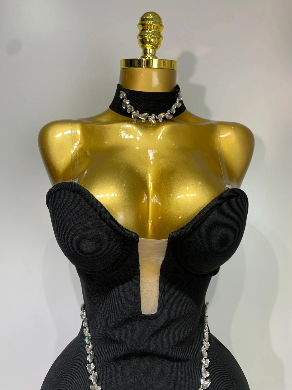 Sparkly Rhinestones Chain Bodycon Strapless Mini Bandage Dress  Women Backless Luxury Birthday Evening Party Club Dresses