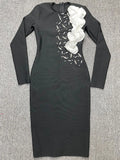 2024 Elegant Women's Light Luxury Patchwork Bandage Dress O-neck Long Sleeve Bodycon and Knee Dress Christmas Eve Party Vestidos black