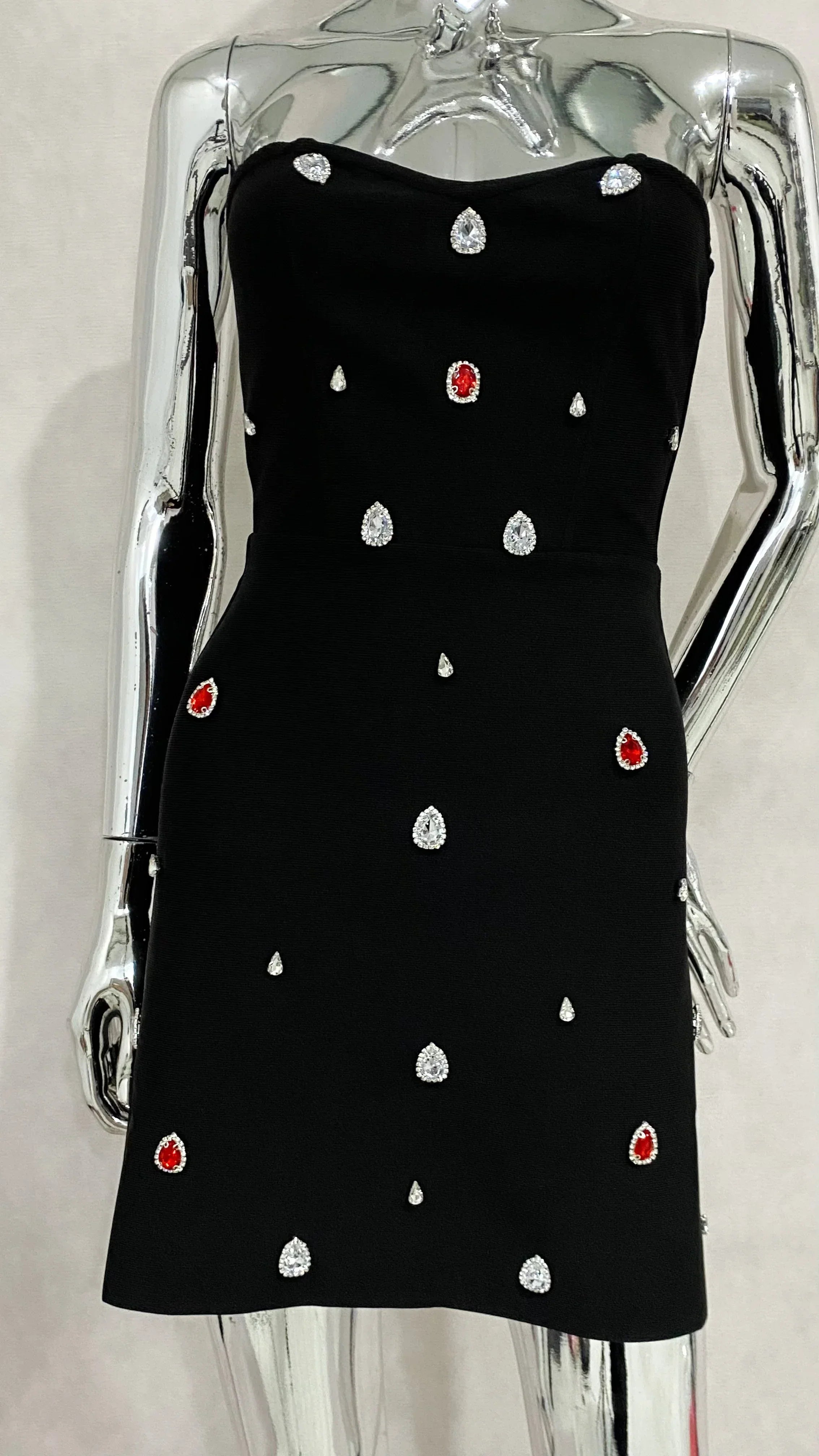 Shining Colorful Diamonds Strapless Black Bandage Mini Dress Fashion Woman Party Vestido Celebrity Birthday Outfit