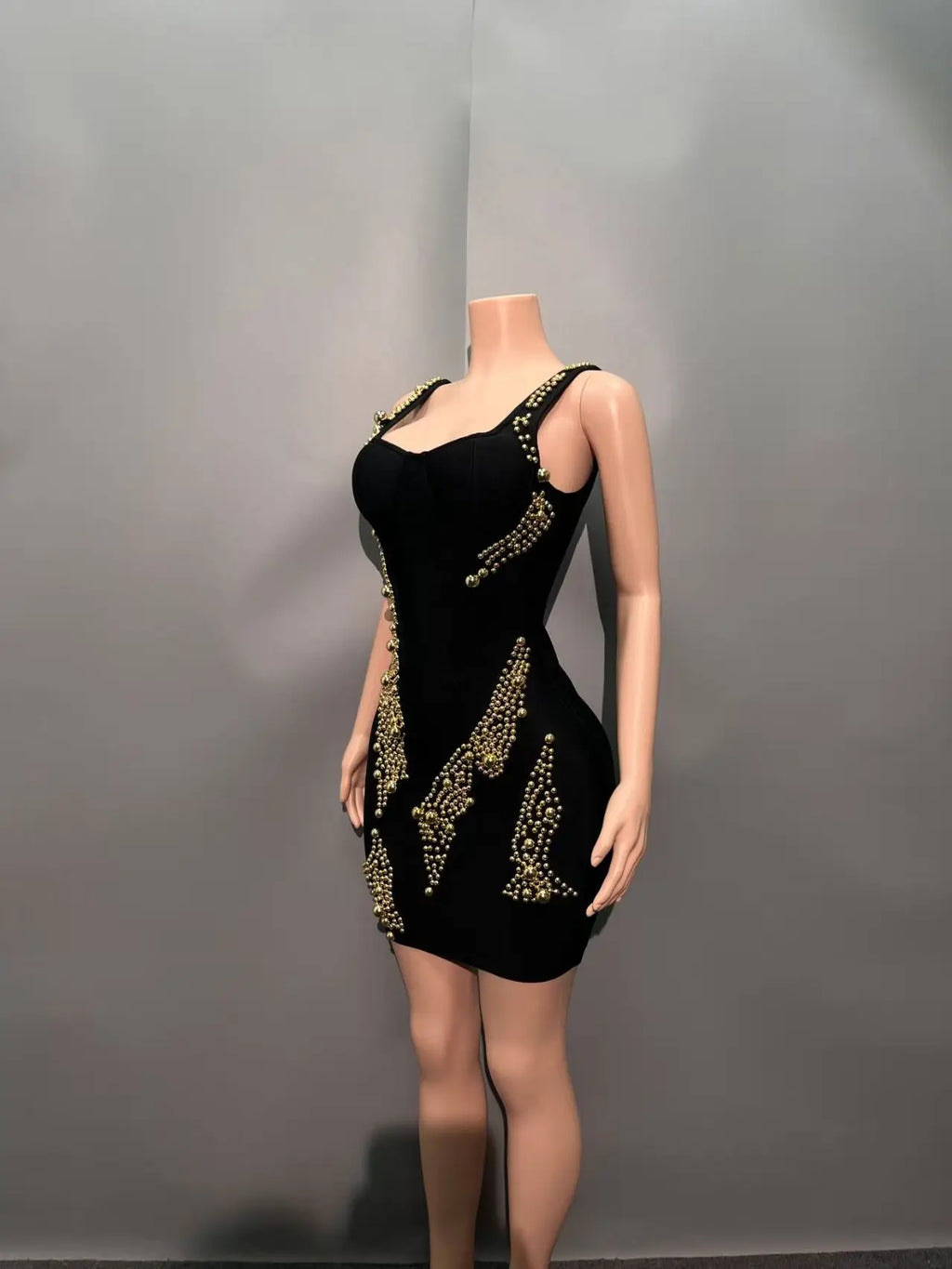 Women Sleevelss Sexy Square Collar Beading Bodycon Mini Bandage Dress Celebrate Nightclub Party Birthday Outfit