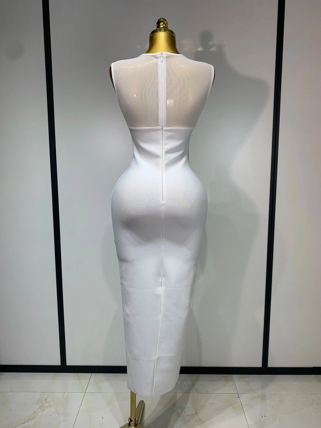 Sexy O Neck Mesh Bodycon Bandage Dress Evening Party Gown  Celebrity Elegant Luxury Birthday Club Dresses
