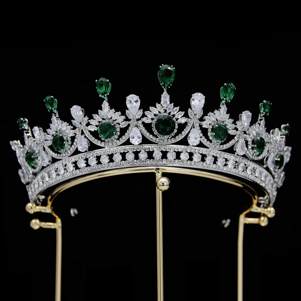 CZ Green Zirconia Tiaras and Crowns AAA Zircon Diadem For Brides Women Pageant Prom Wedding Accessories Bridal Hair Jewelry