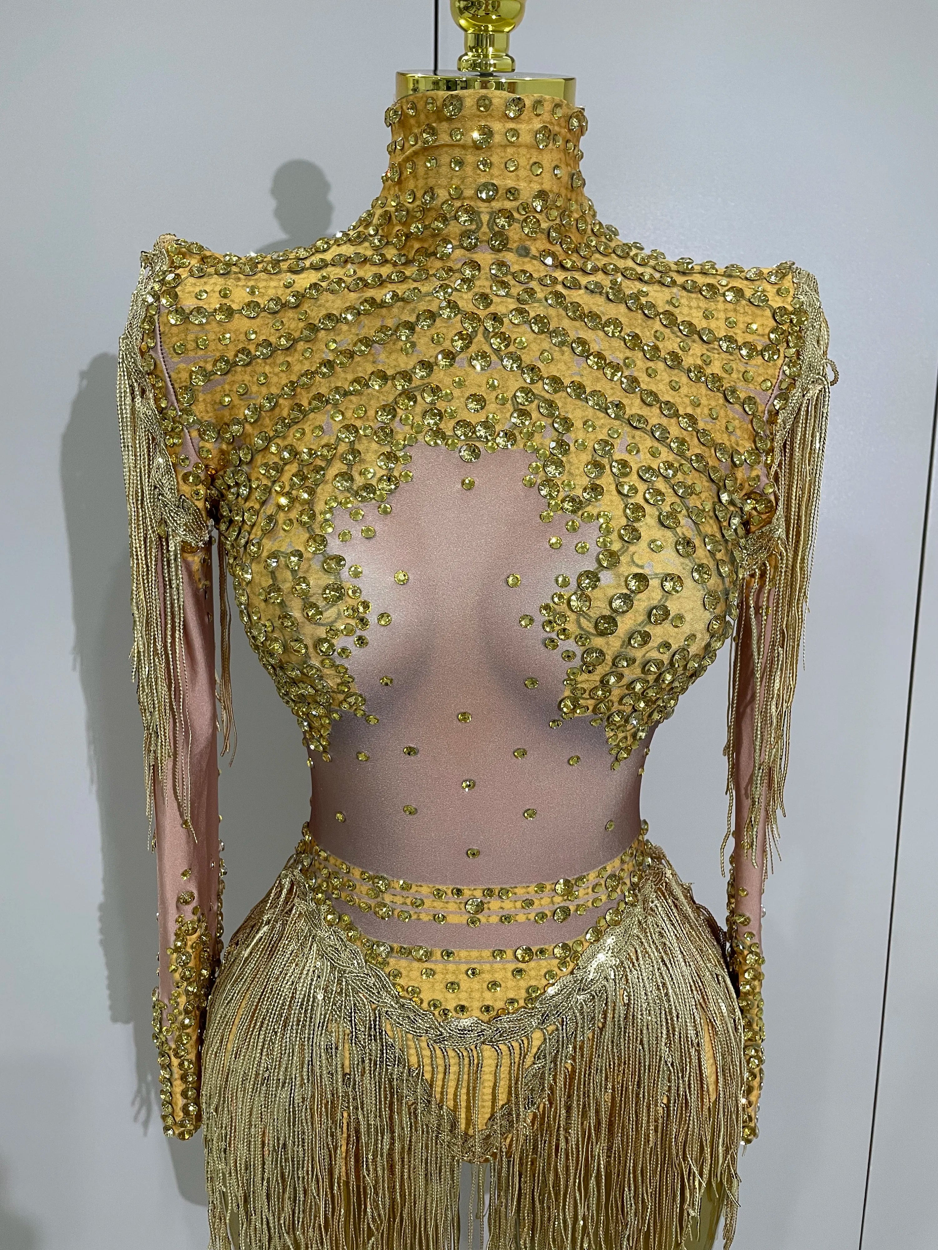 Sparkly Rhinestone Sequin Tassel Stretch Bodysuits  Women Birthday Party Nightclub Dj Stage Performance Costume