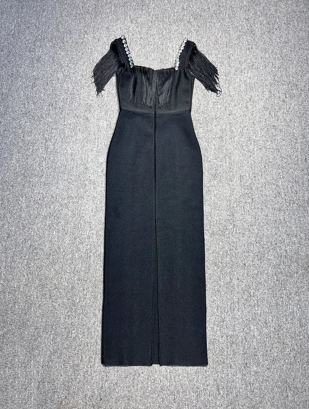 Women Sleeveless Sexy Square Collar Tassels Bodycon Bandage Long Dress Celebrate Nightclub Evening Party Dress