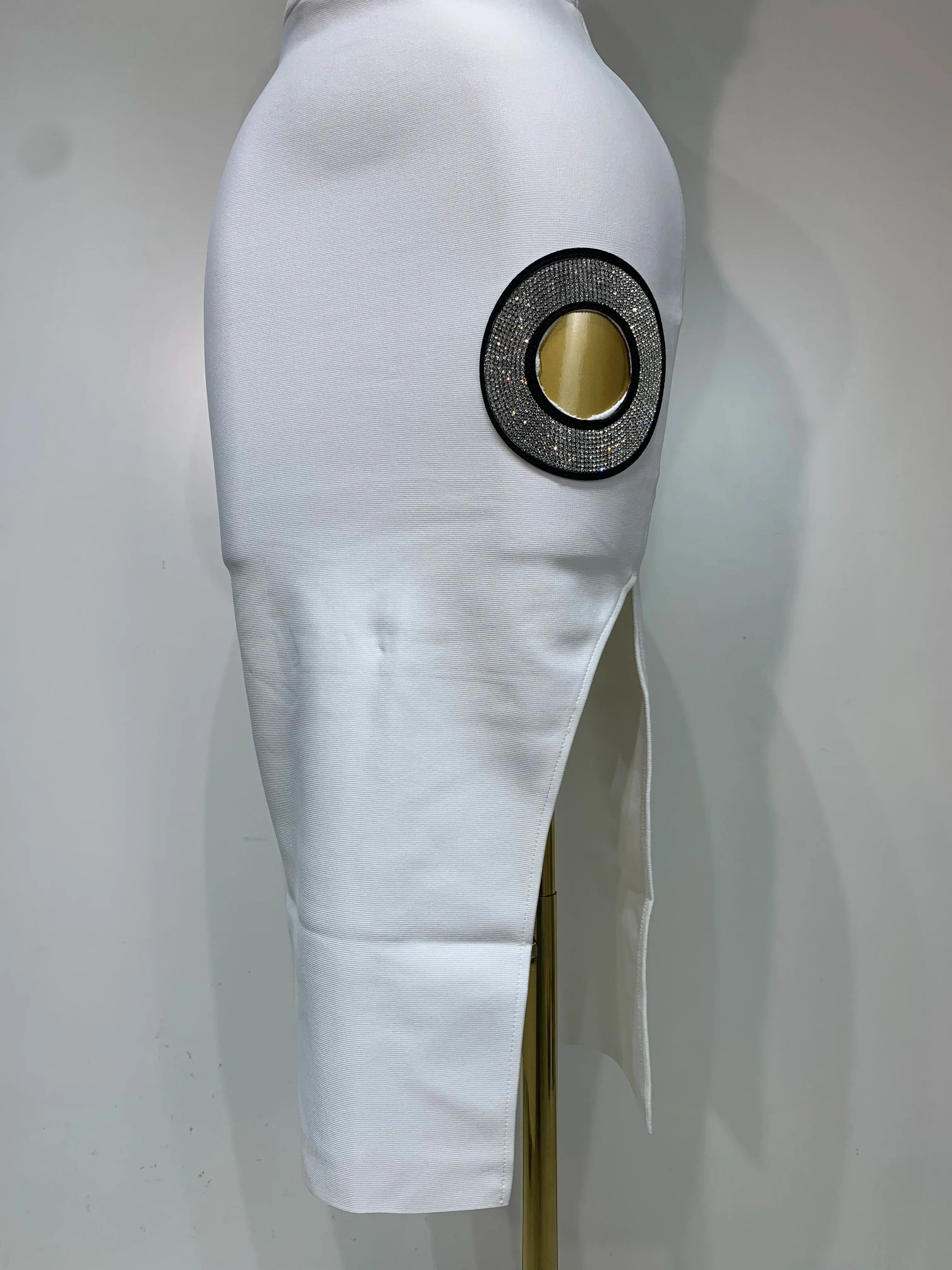 Fashion Sexy V Neck Backless Diamonds Split Women Bodycon Bandage Dress White Elegant Evening Club Party Birthday Dresses