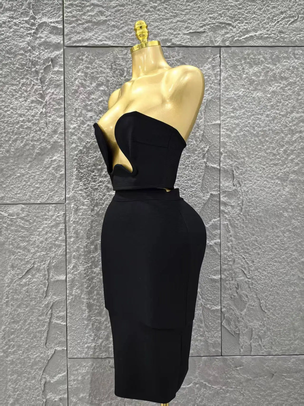Women Sexy Strapless 2 Pieces Bodycon Rayon Bandage Midi Dress Nightclub Party Fashion Birthday Dress