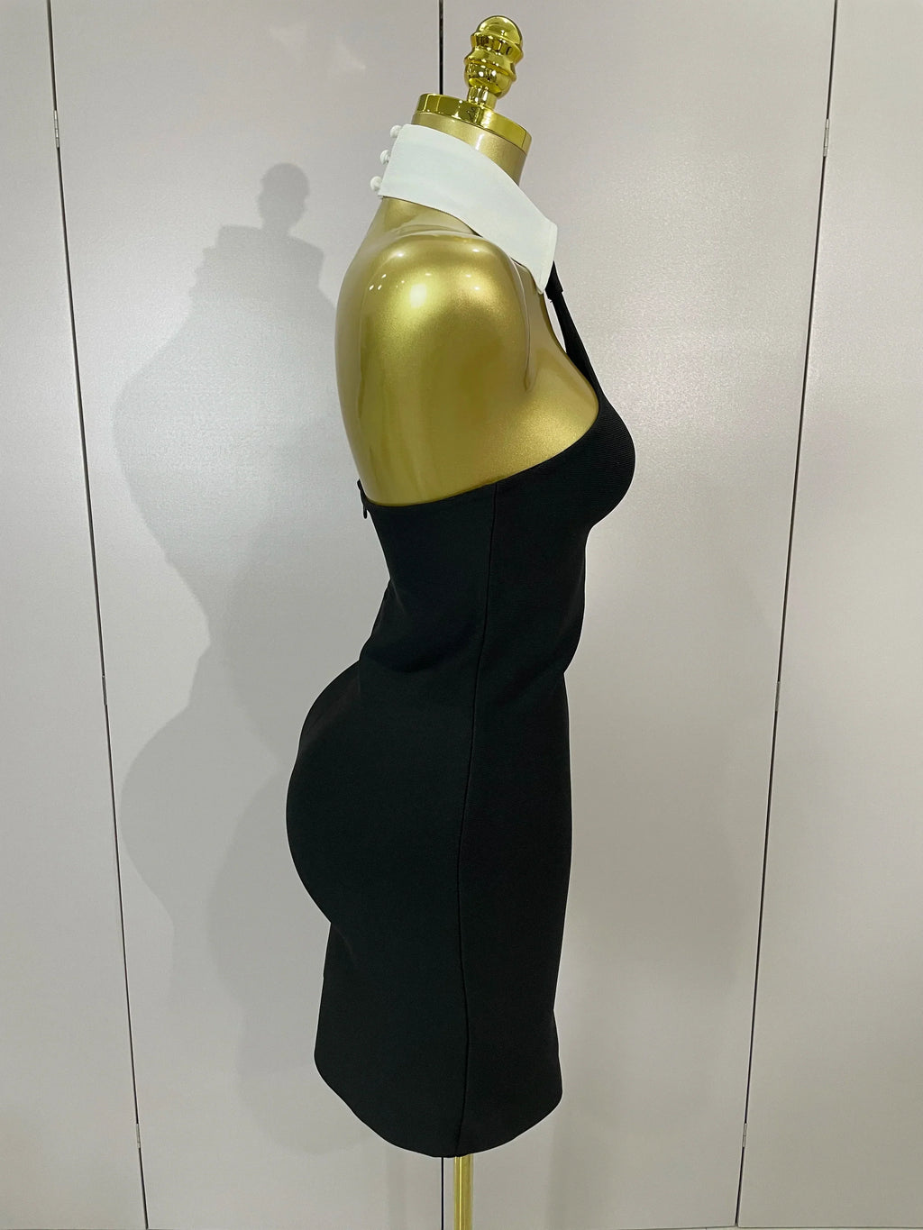 Sexy Backless White Shirt Collar Black Mini Bodycon Bandage Dress  Women Elegant Evening Club Party Luxury Birthday Dresses