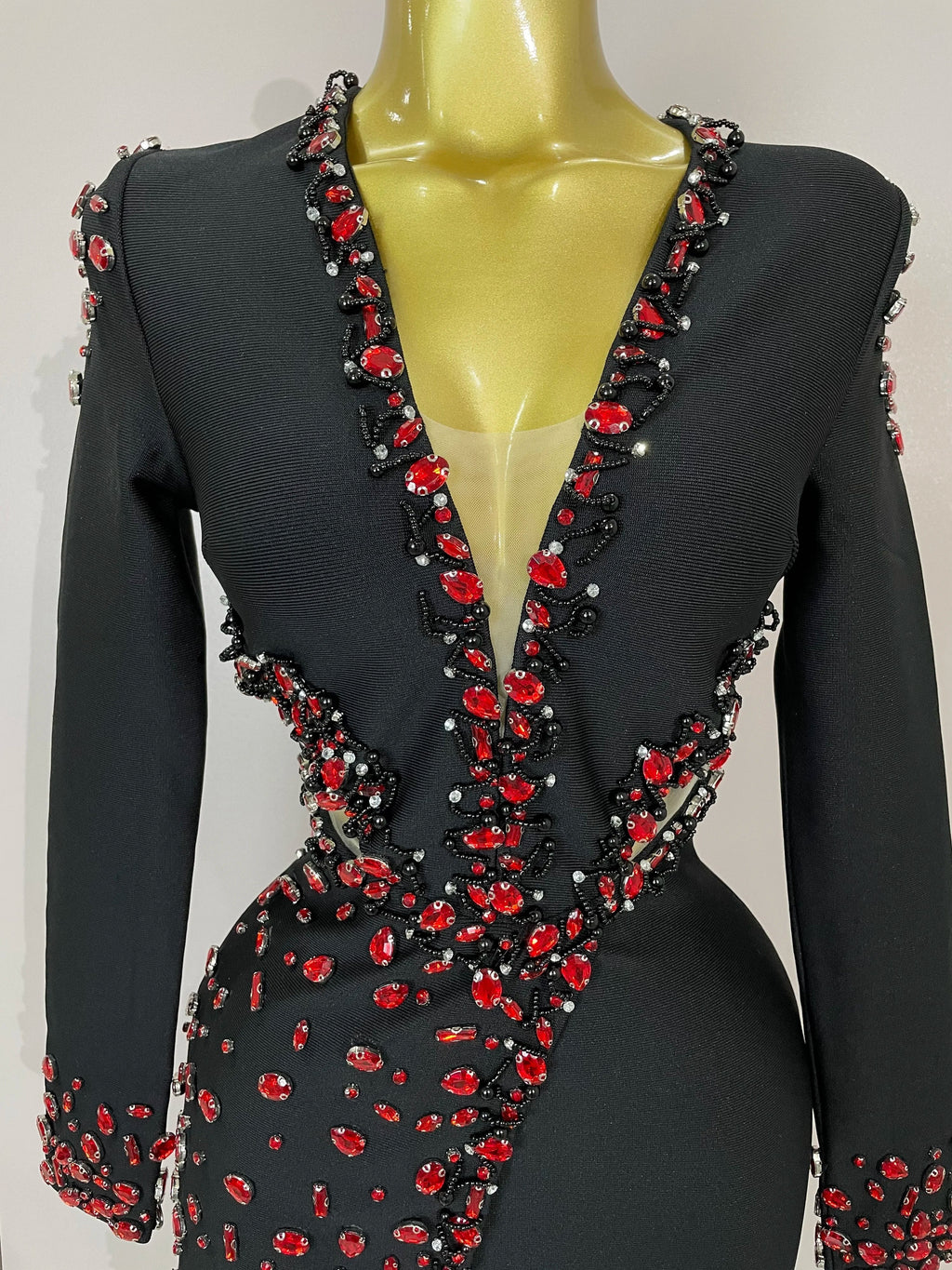 Women Celebrity Sexy Long Sleeve V Neck Rhinestone Black Bandage Dress  Elegant Evening Club Luxury Birthday Party Dresses