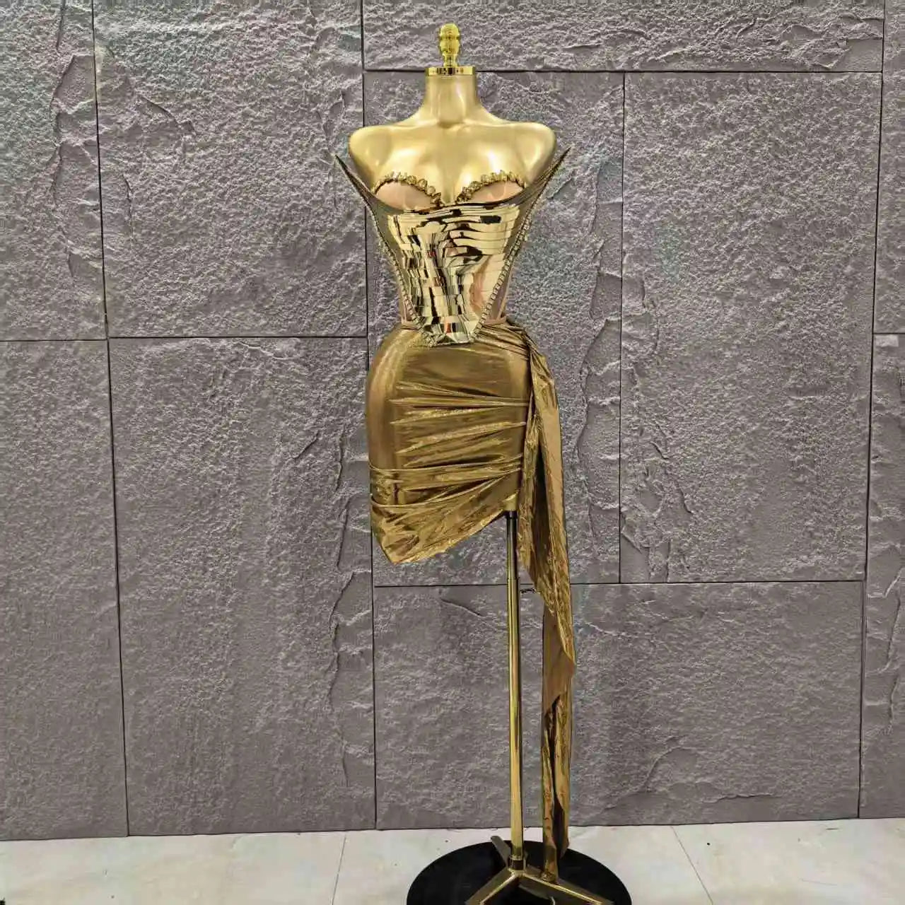 Golden Silver Women Sexy Strapless Shinning Crystal 2 Pieces Bodycon Mini Dress Birthday Party Photo Shoot Celebrate Stage Wear
