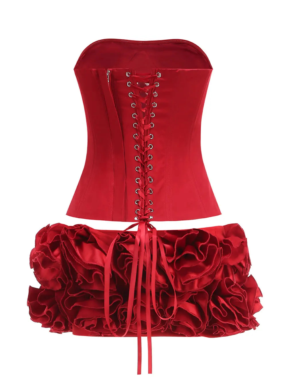 2024 Sexy Women'S Floral Mini Skirt Set Strapless Sleeveless Fishbone Backless Drawstring Vest+Mini Skirt Two-Piece Set