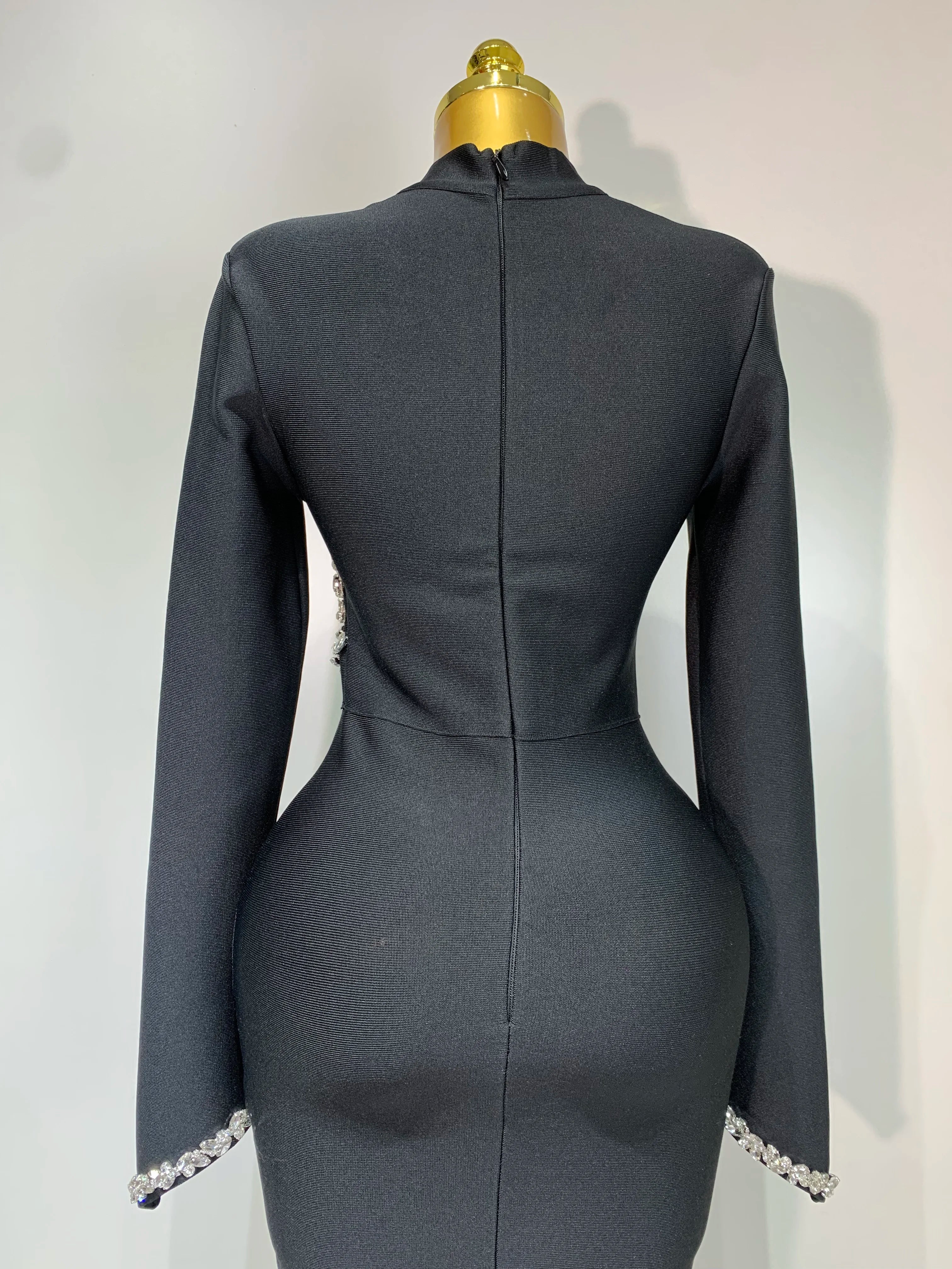 Women Sexy Long Sleeve Diamonds Maxi Long Bodycon Bandage Dress  Celebrity Elegant Evening Party Luxury Birthday Dresses