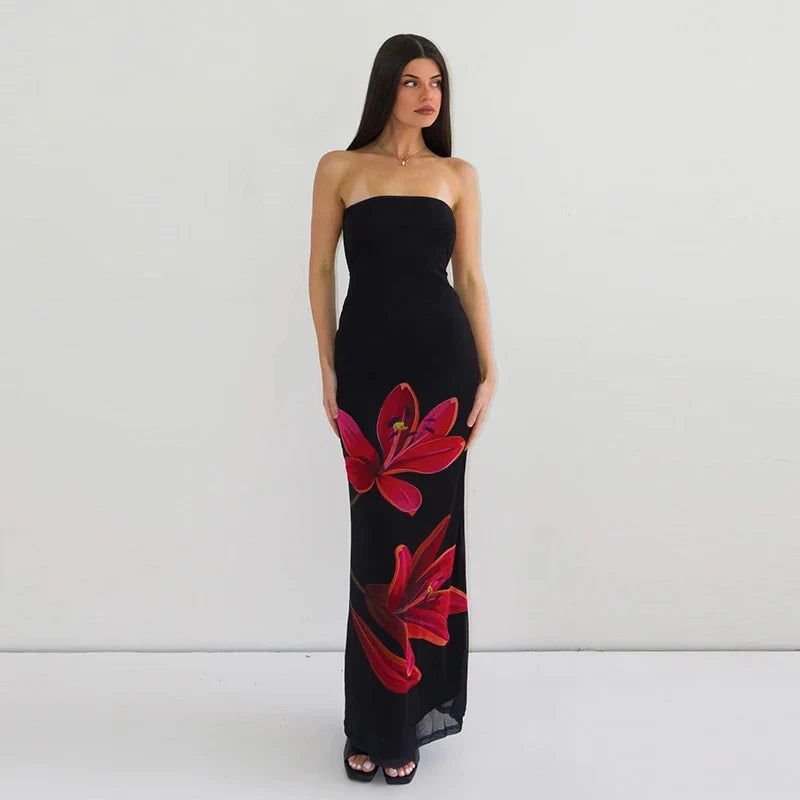 Tube Bodycon Laceup Floral Dress
