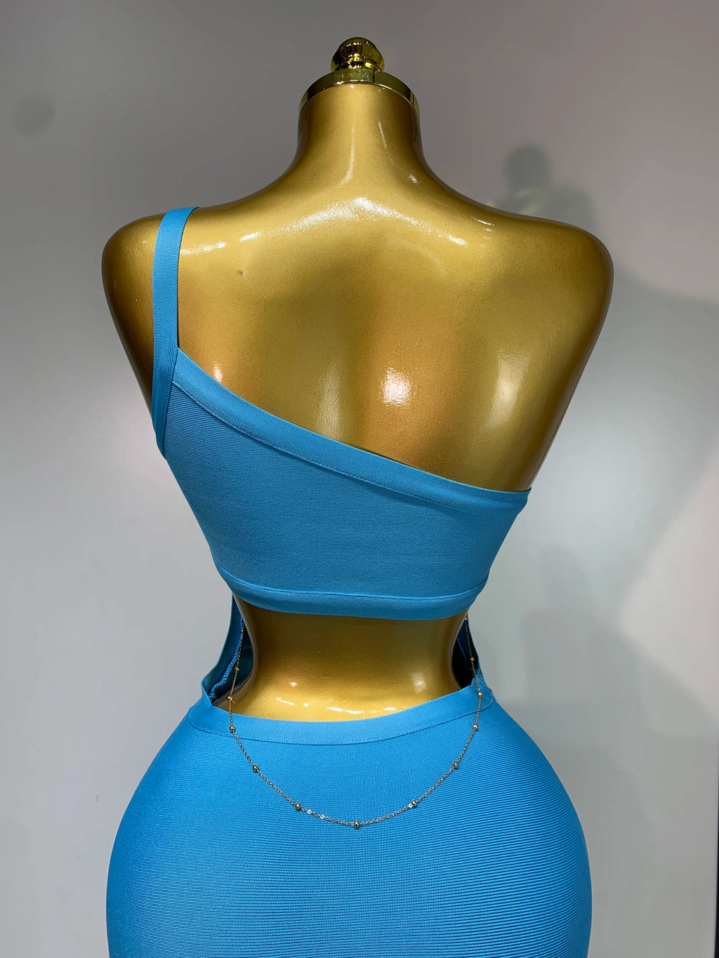 Luxury Birthday Dress Women Blue Bodycon Bandage Dress One Shoulder Sleeveless Backless Dress Cocktail Evening Party Vestidos
