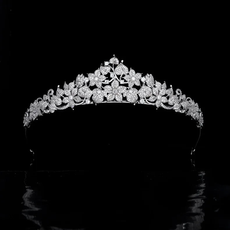 Flower Leaf Zircon Tiaras and Crowns Zirconia Headband For Brides Women Party Headpieces Bridal Hair Jewelry Wedding Accessories a