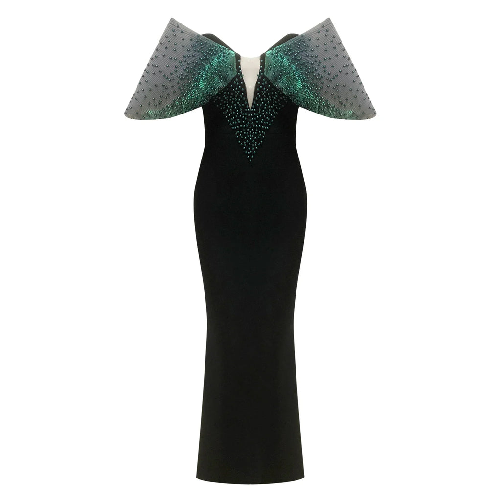 Ladies Women Celebrity Sexy Off Shoulder Pearl White Bodycon Maxi Long Bandage Dress Elegant Evening Club Party Outfit