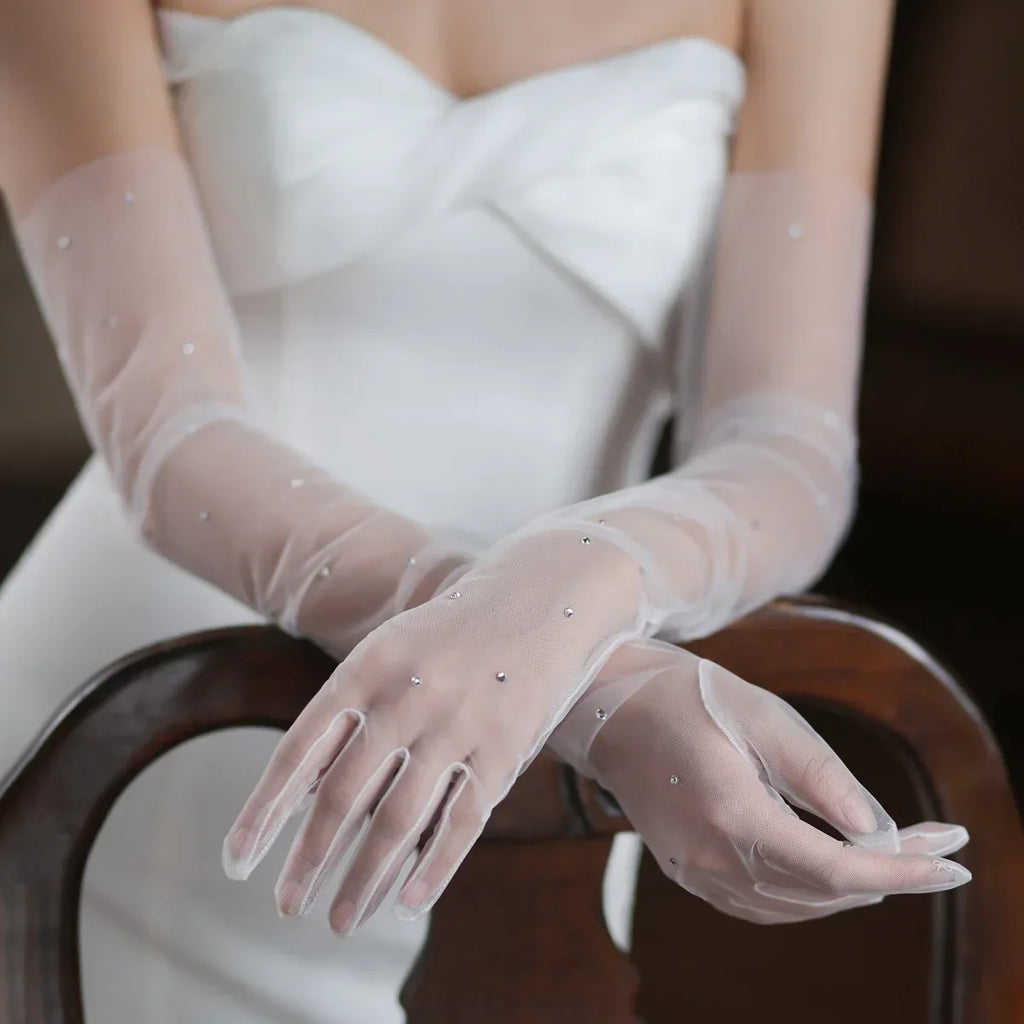 Long Bridal Gloves Shinny Crystal Wristband Wedding Glove For Women Girl Party Evening Dress Jewelry Bride Accessories a