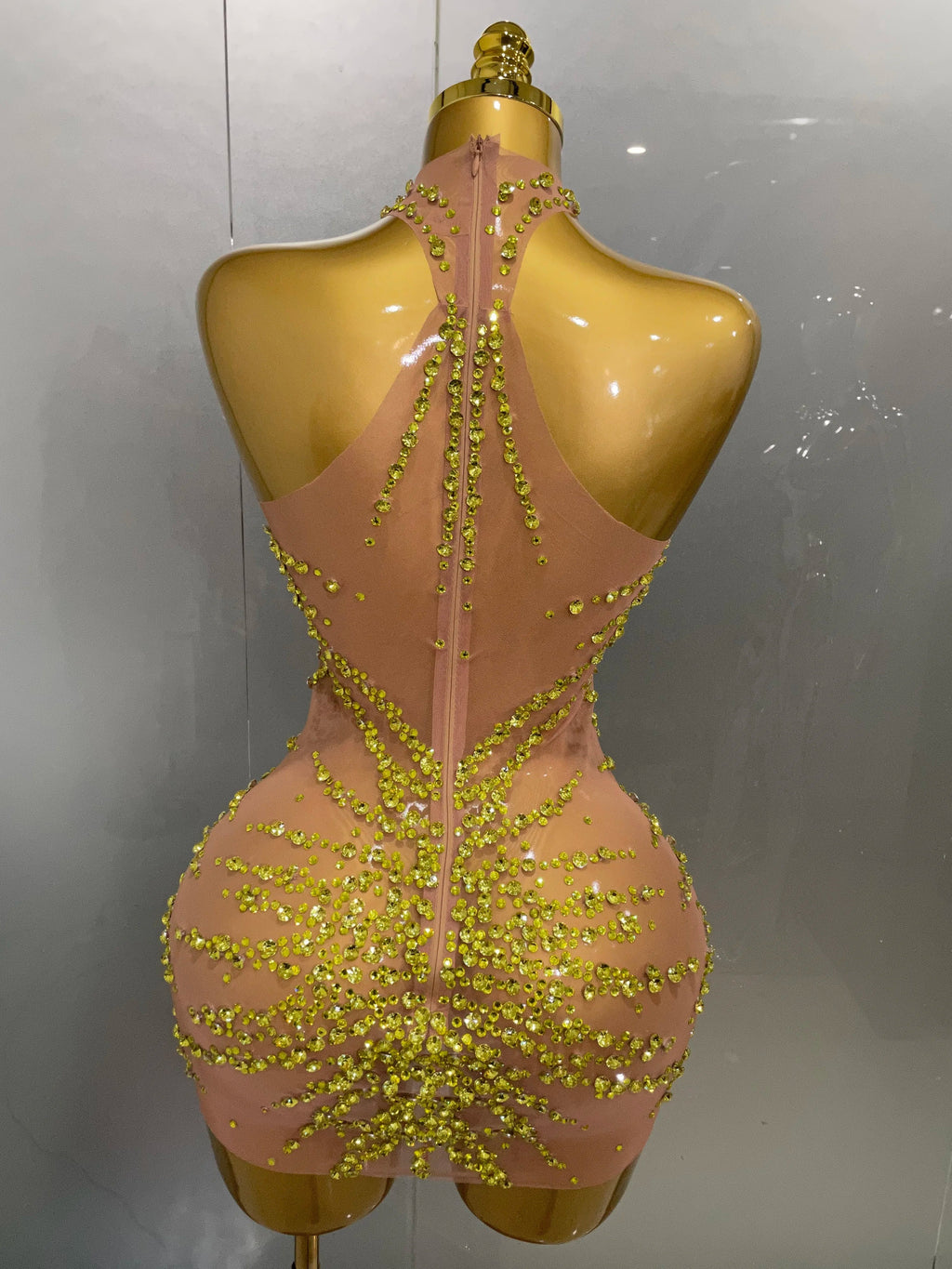 Luxury Sparkle Rhinestones Mesh Transparent Prom Dress  Women Sexy Birthday Celebrate Party Club Prom Outfit Bar Costume