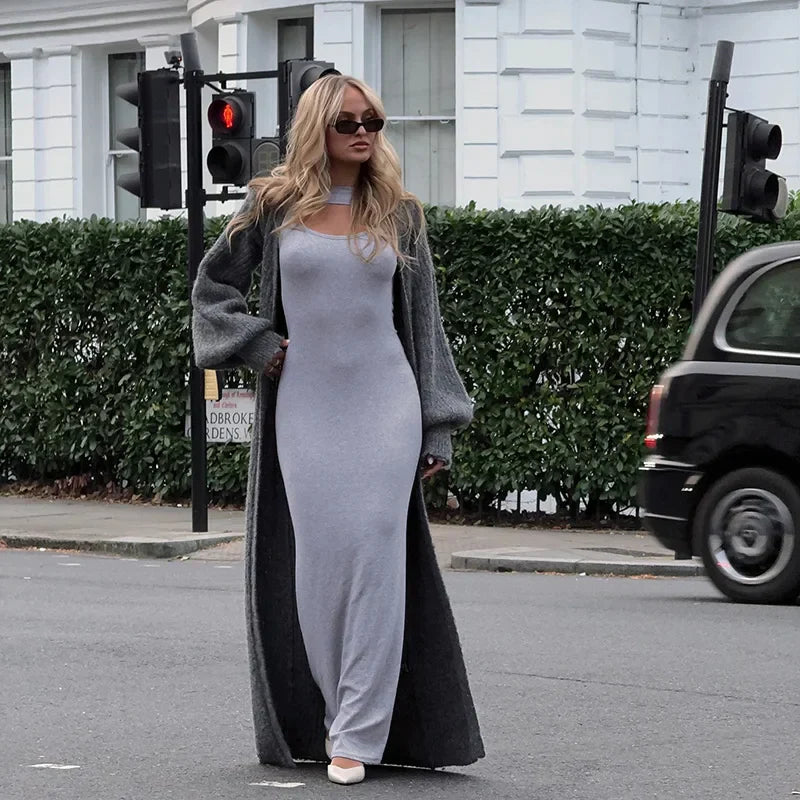 Elegant Modest Knitted Long Dress Loose Buttons Sweater Cardigans 2025 Fall Commuter Lady Fashionable Trendy Casual Woman Wear