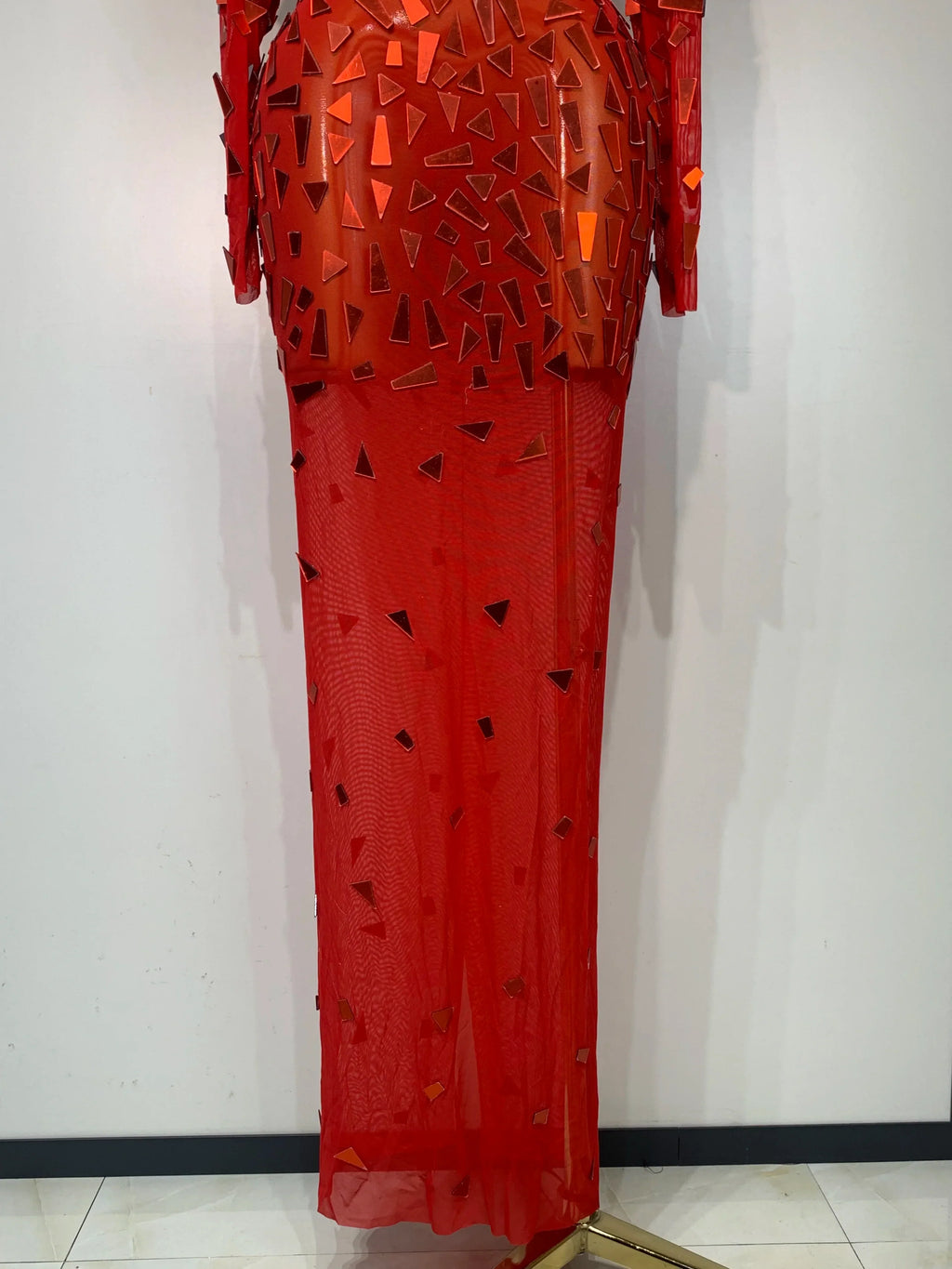 Sparkly Sequin Red Long Dress Luxury Birthday Celebrate Wedding Evening Prom Clothing Sexy Mesh See Through Strech Evening Gown