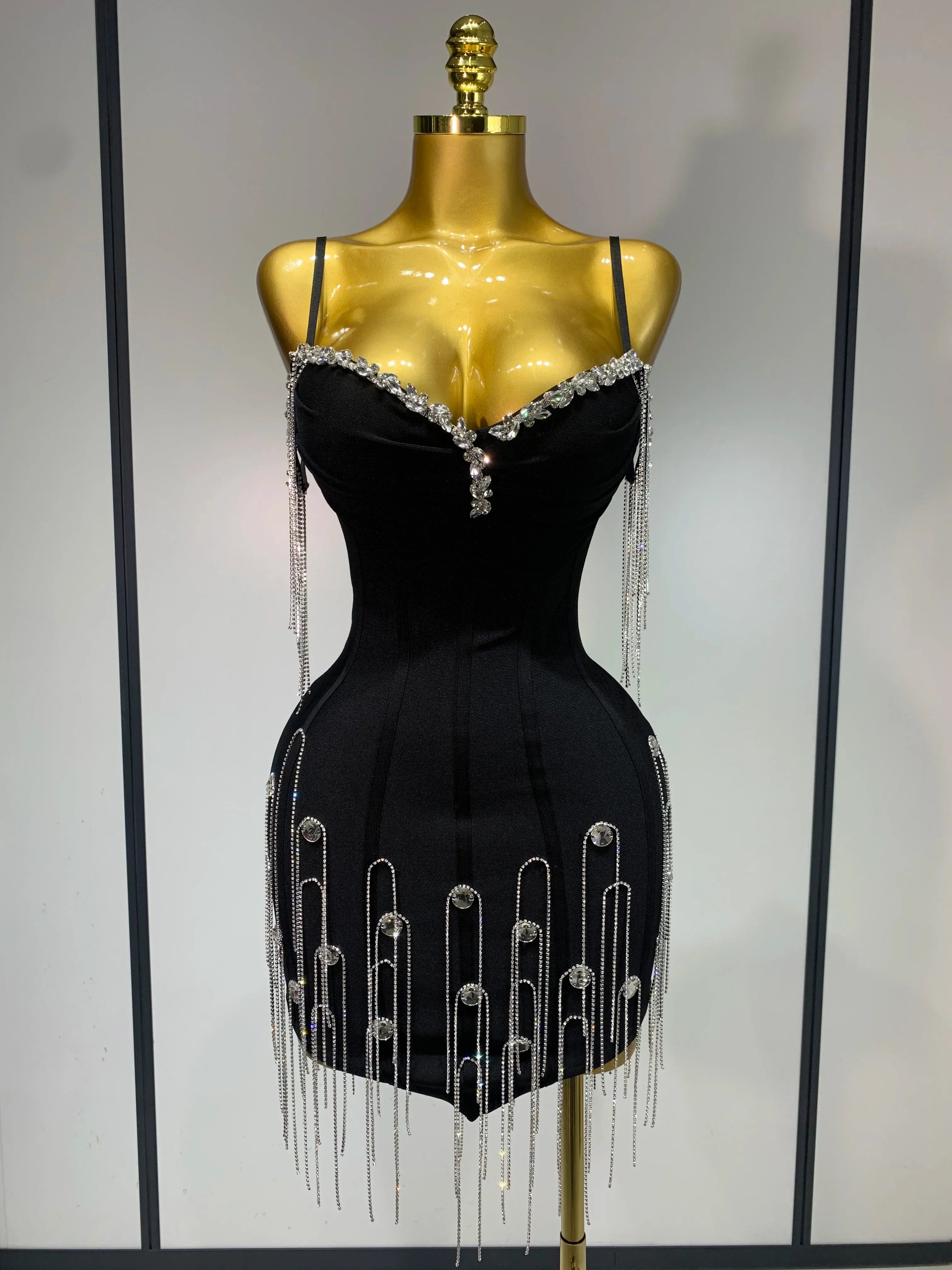 Women Sexy Backless Spaghetti Strap Bodycon Sleeveless Bandage Dress Elegant Prom Gown Club Evening Party Birthday Dresses black
