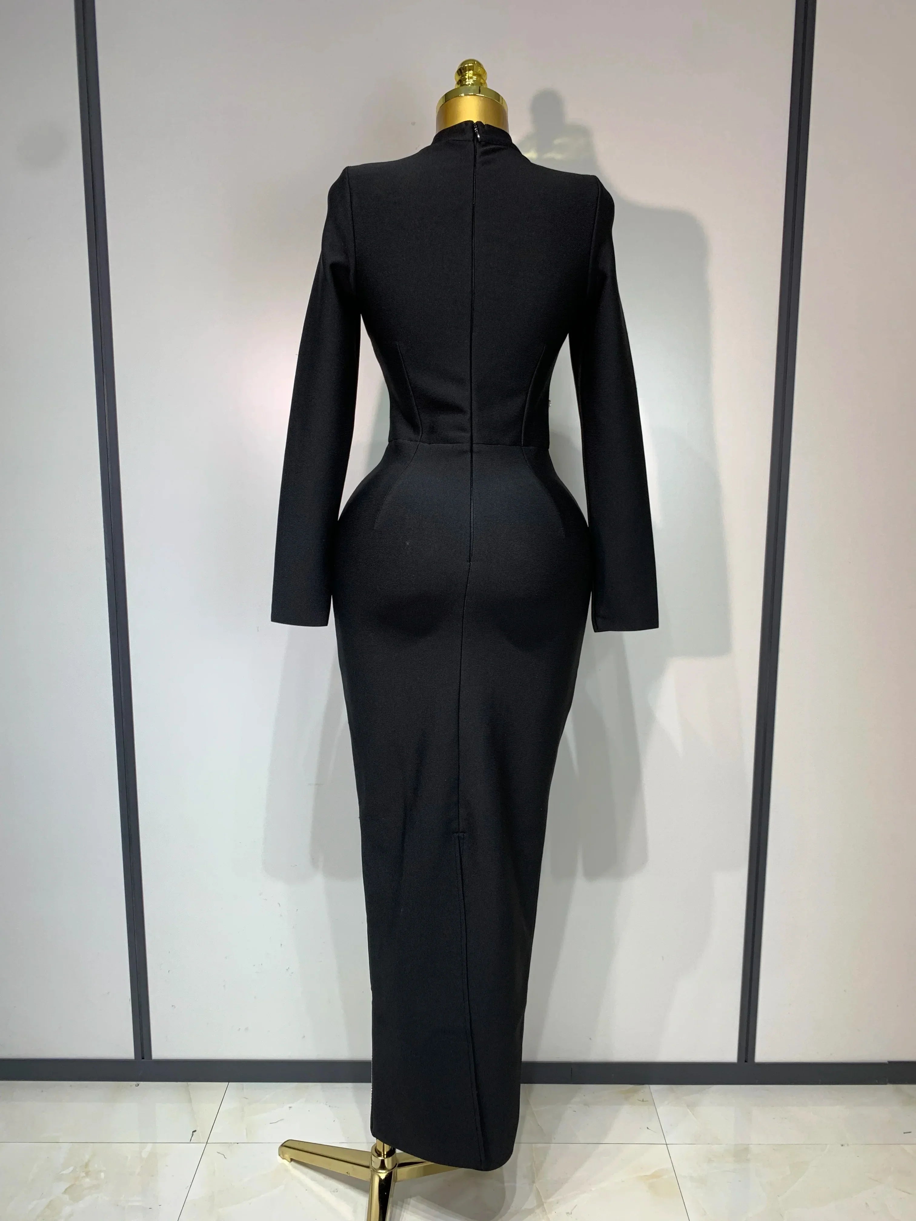 Fashion Designer Party Dress Women's Formal Long Sleeve Diamonds Bodycon Bandage Dress Elegant Luxury Birthday Gown