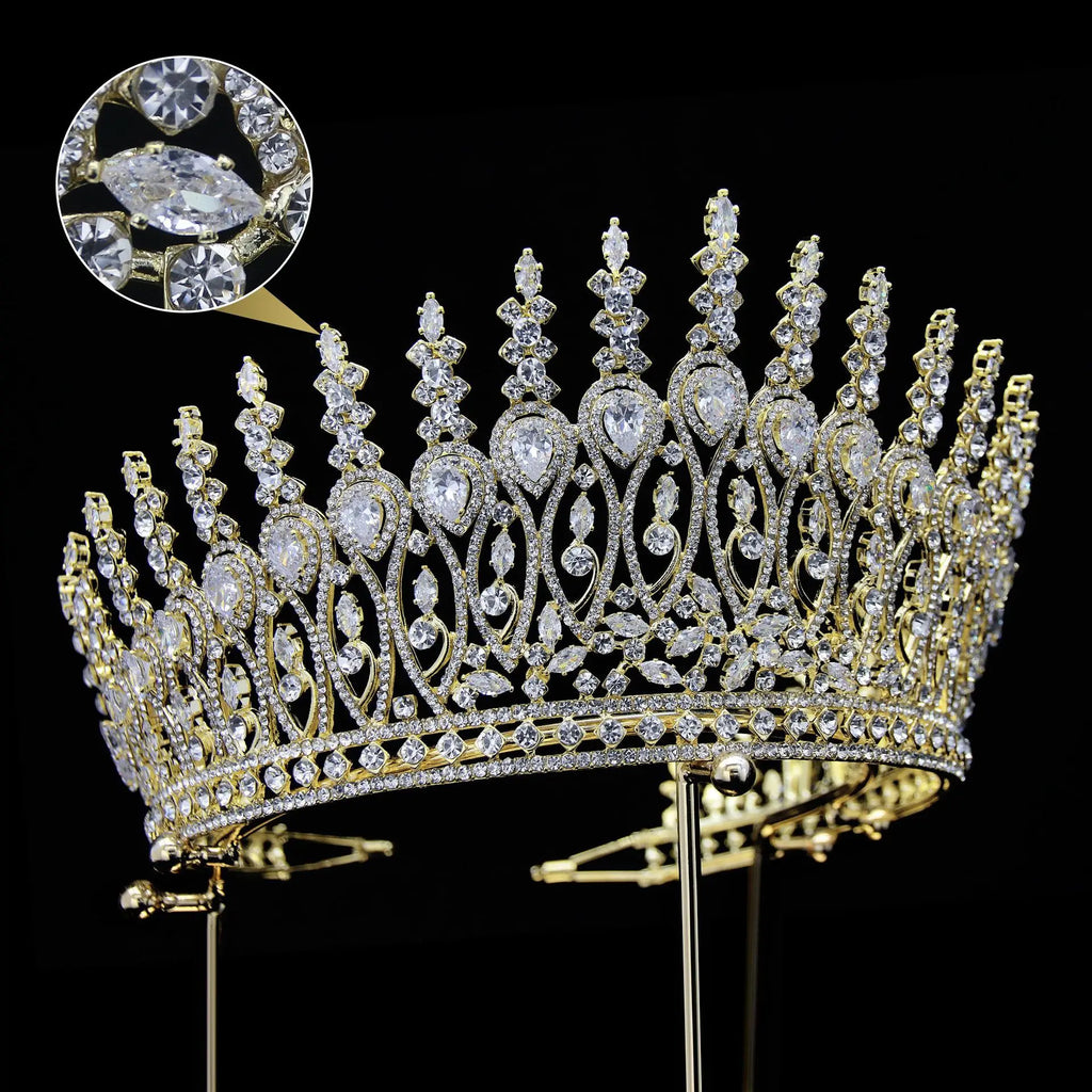 Big Large AAA Zircon Tiara Crown Zirconia Headpiece For Brides Princess Queen Headband Wedding Hair Accessories Bridal Jewelry