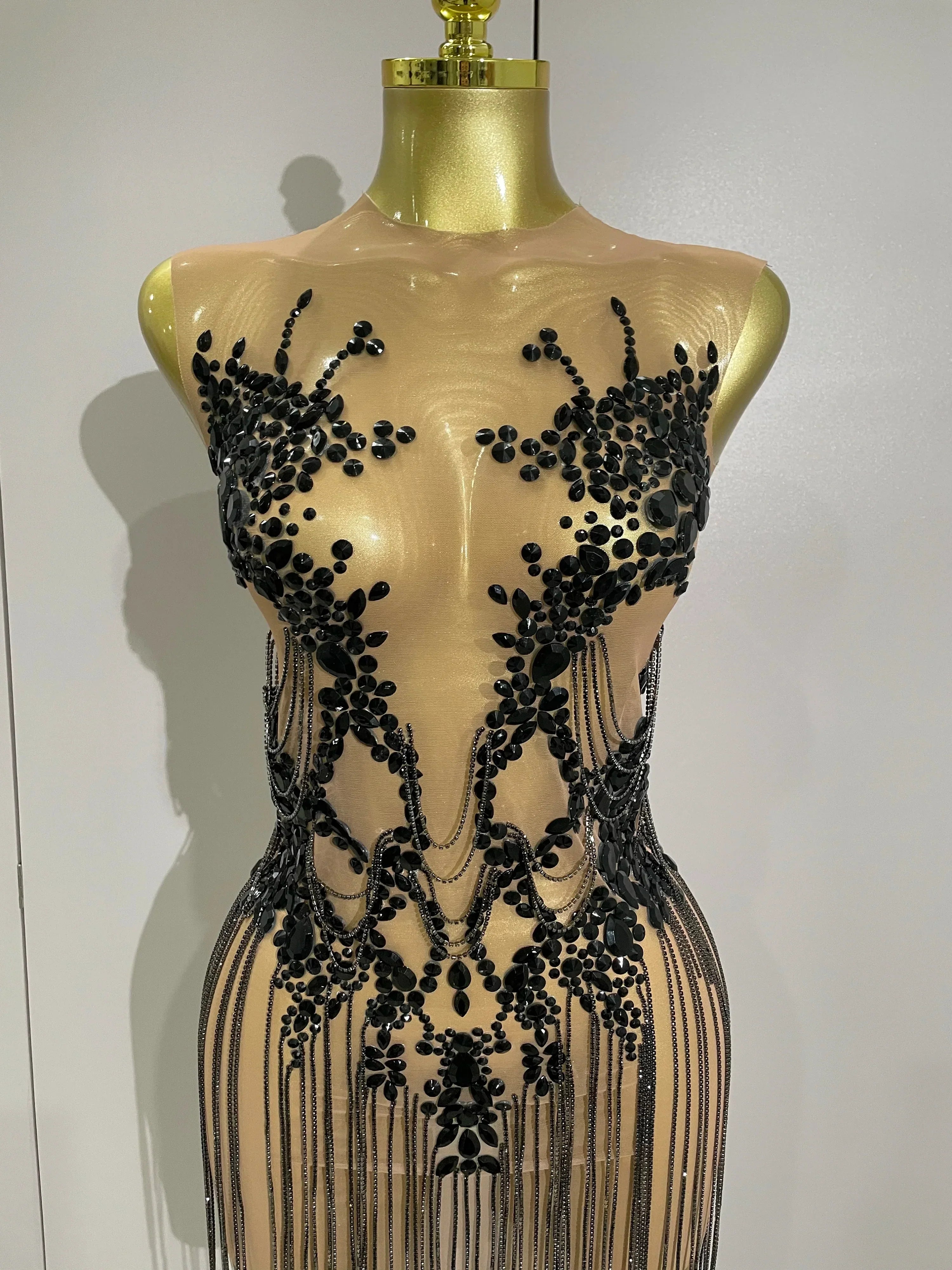 Luxury Sparkly Rhinestones Chain Sleeveless Mini Dress  Women Sexy Performance Dance Nightclub Outfit Birthday Party Dress