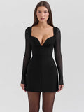 Sheer Plunge Neck Backless Club Mini Dress
